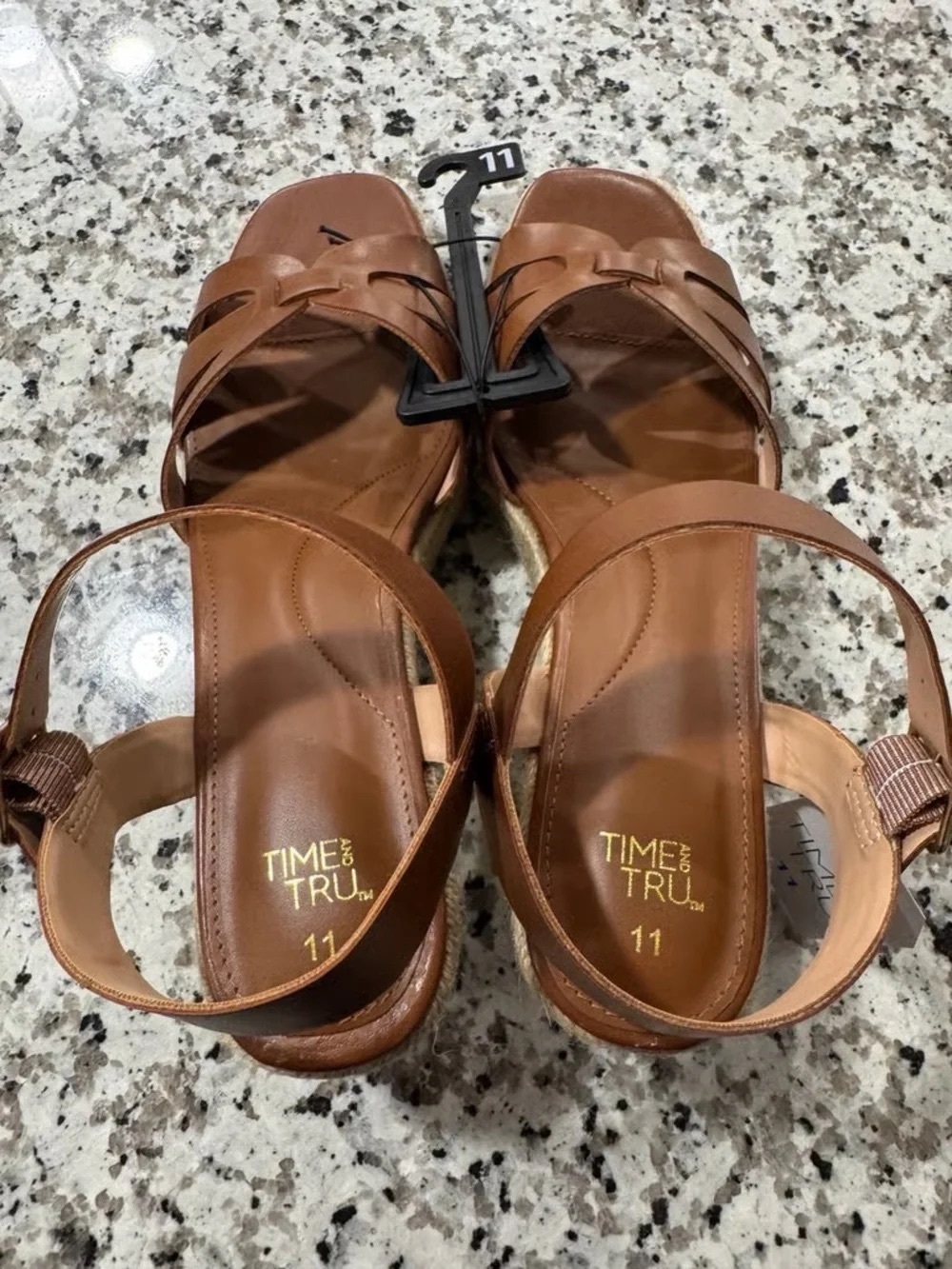 Time and Tru Tan Braided Strap Wedge Sandals